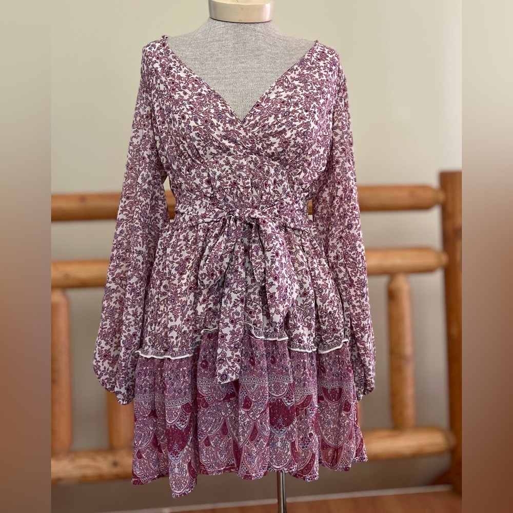 Japna Boho Floral Tiered Mini Dress – Size Small